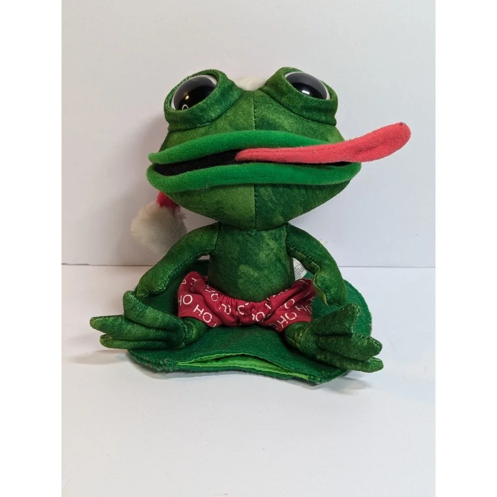 Santa Frog Snowflake Long Tongue Plush Sitting on‎ Lily Pad Gift Holder Pocket